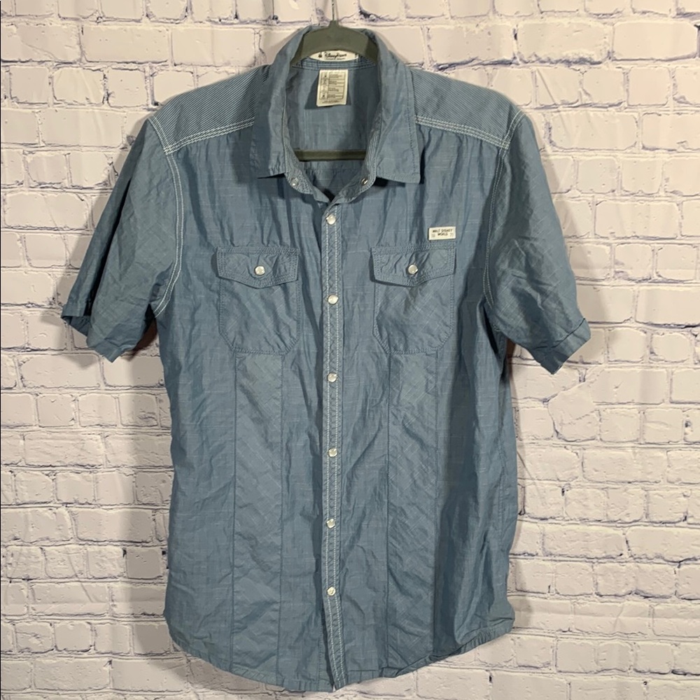 Disney Parks Mens Snap-Button Short Sleeve Shirt Blue Sz M Vacation Walt Disney